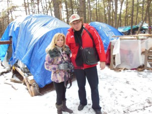 with Tara-Jean Vitale from NJ Discover in Tent City after a January snowfall