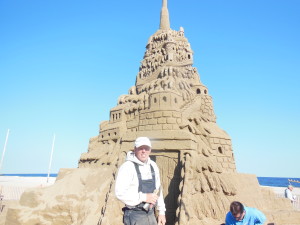 appreciating the magnitude of the accomplishment with Ed Jarrett in front of just finished sandcastle.