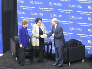 Dr. Barchi, Rutgers President greeting Justice Sotomayor and Ruth Mandel