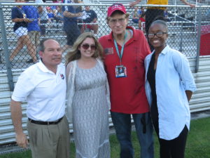 with Tony Novo, Sky Blue President, Mackenzie Malpass, Michael's grandaughter, Fatou Diallo, NJ Discover broadcast intern, pre-match